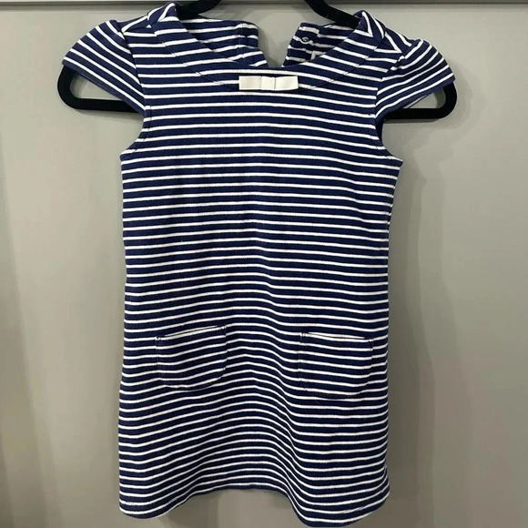 Janie and Jack Striped Pointe Dress White and Navy Size 7 - Picture 1 of 5